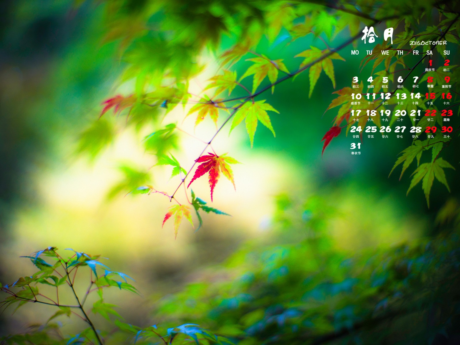 2016年10月 月曆壁紙(二) #3 - 1600x1200