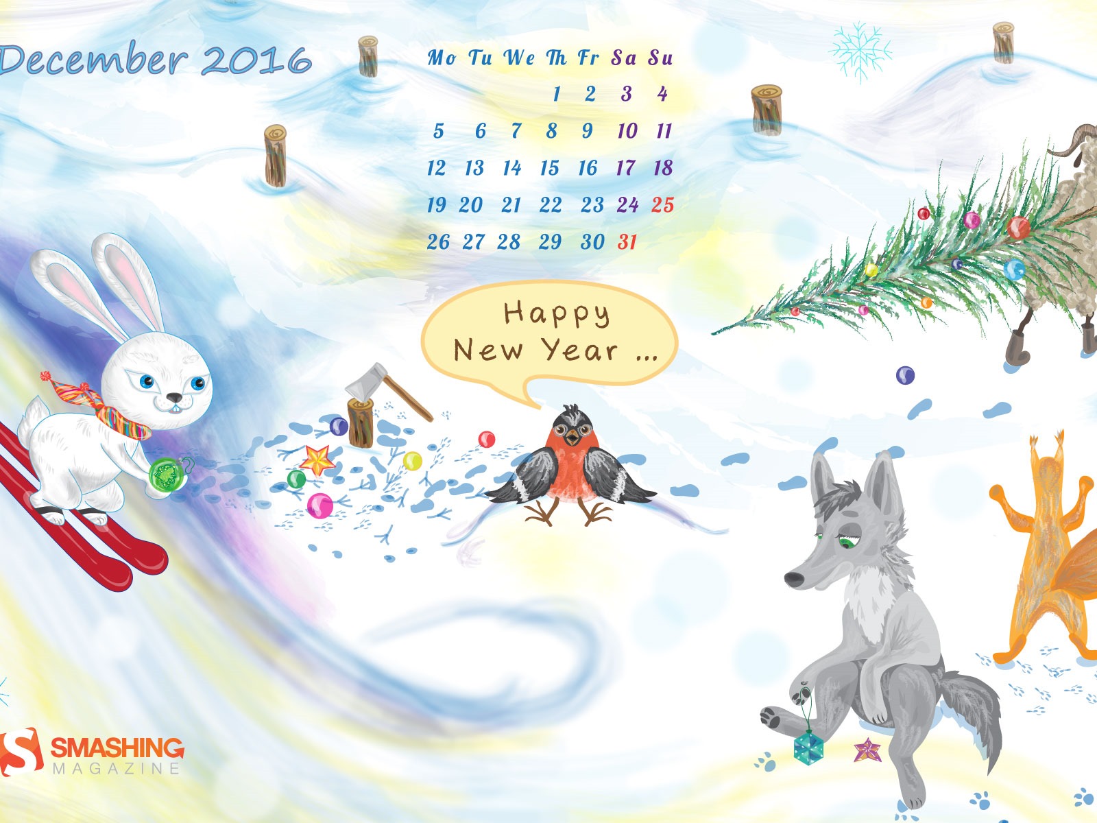 2016年12月 聖誕主題月曆壁紙(一) #27 - 1600x1200