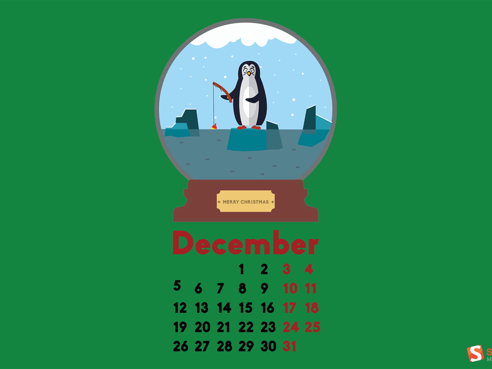 Fondo de escritorio del calendario de la Navidad de diciembre de 2016 (2) #8 - 1600x1200