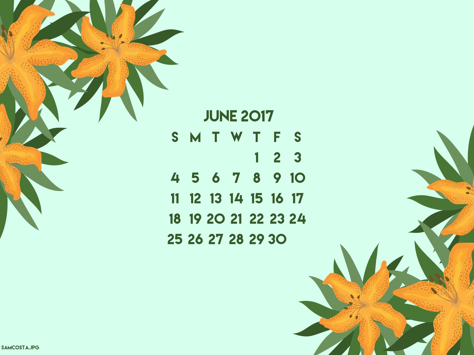 Červen 2017 kalendář tapety #3 - 1600x1200