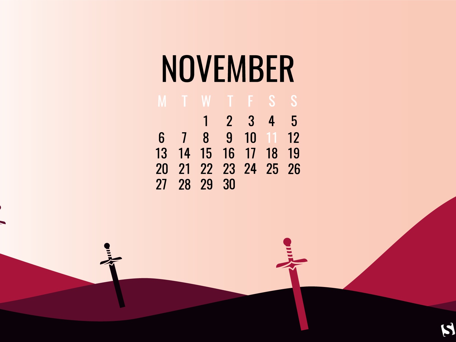 November 2017 calendar wallpaper #2 - 1600x1200