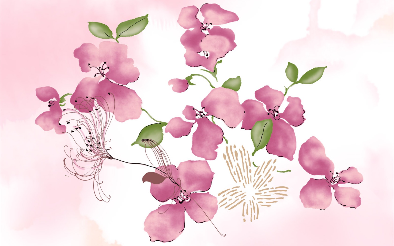 Exquisite Ink Flower Wallpapers #17 - 1680x1050