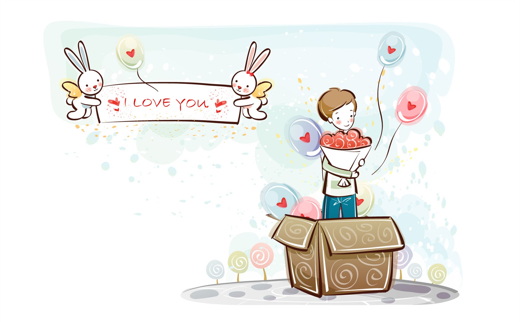 fondos de pantalla de dibujos animados de San Valentín (2) #14 - 1680x1050