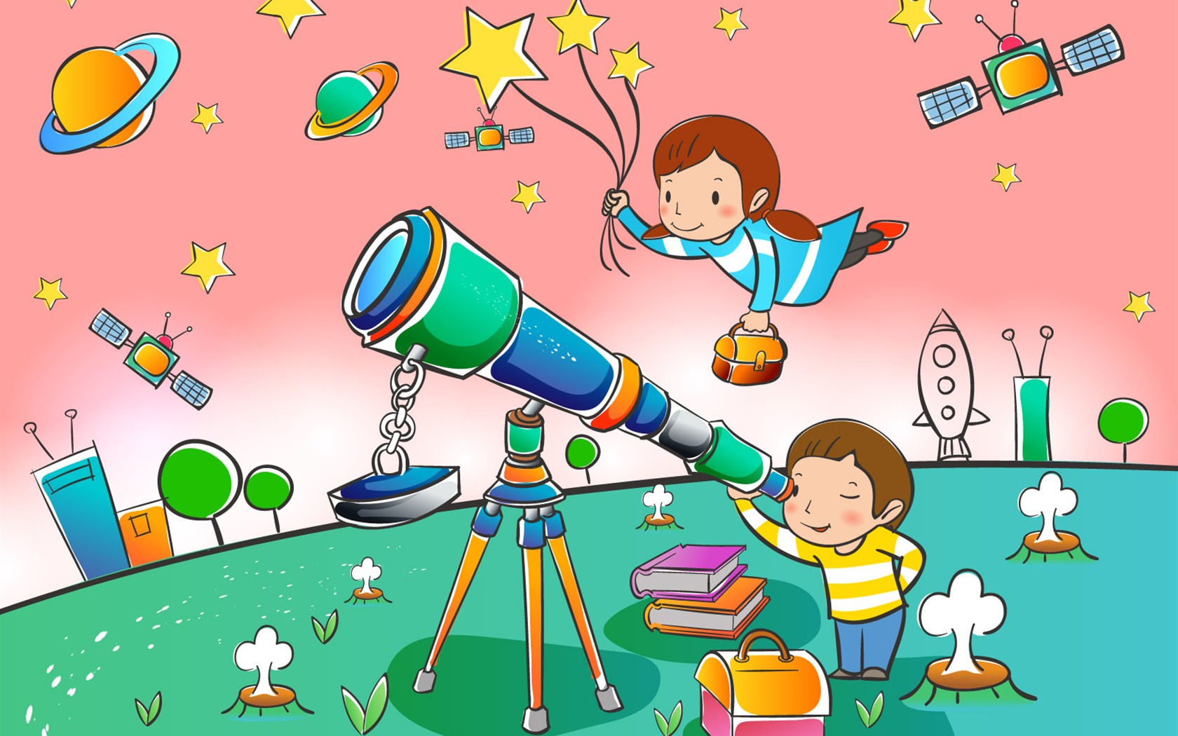Vector cartoon childhood wallpaper (2) #2 - 1680x1050