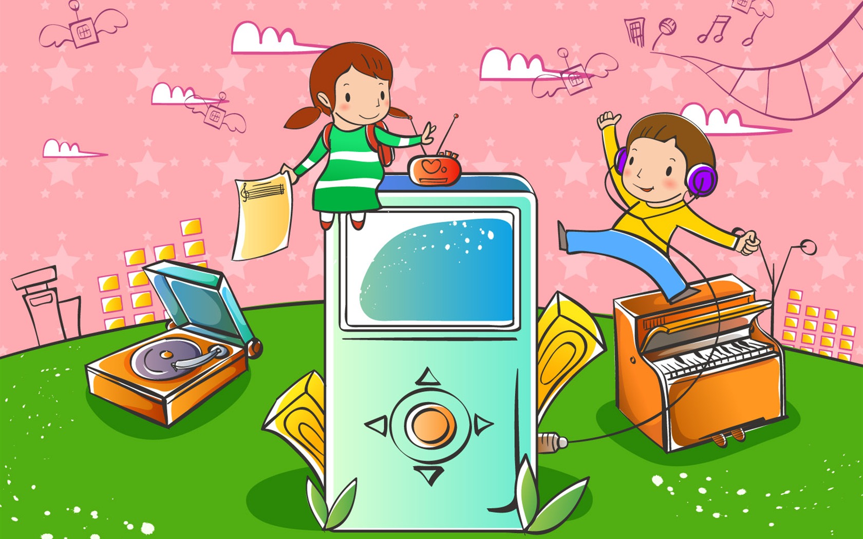 Vector cartoon childhood wallpaper (2) #20 - 1680x1050