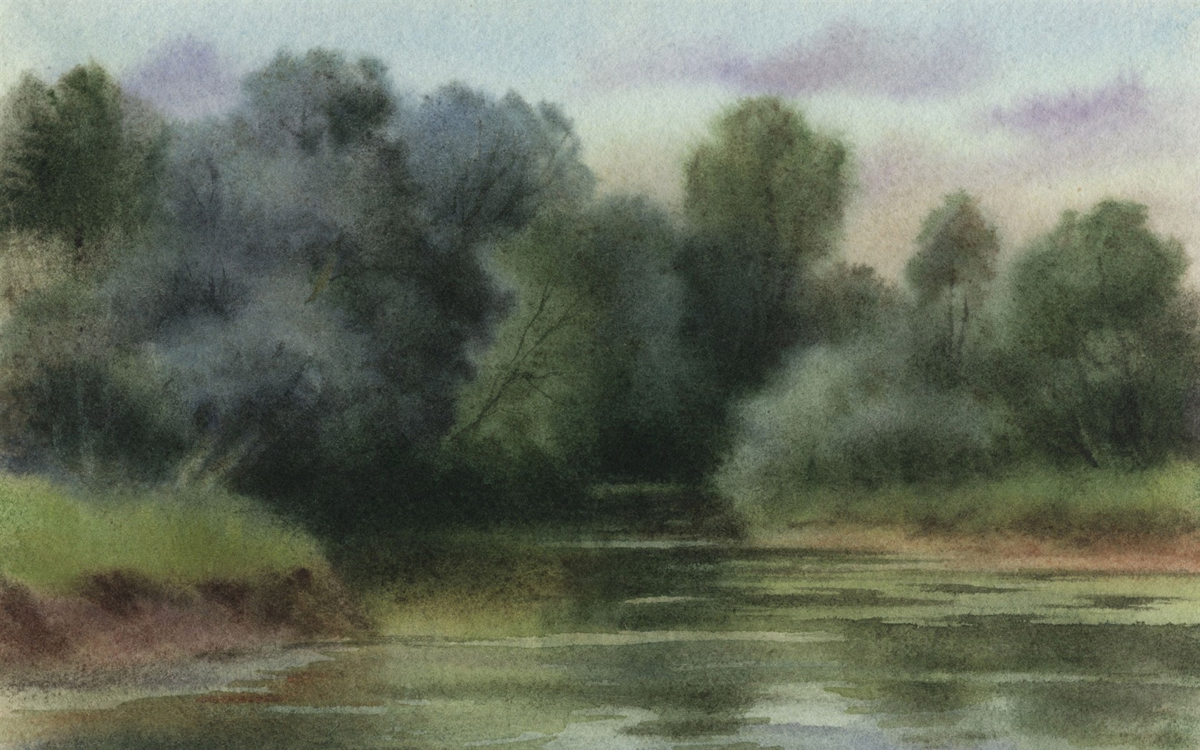 Watercolor landscape hand-painted wallpaper (2) #11 - 1680x1050