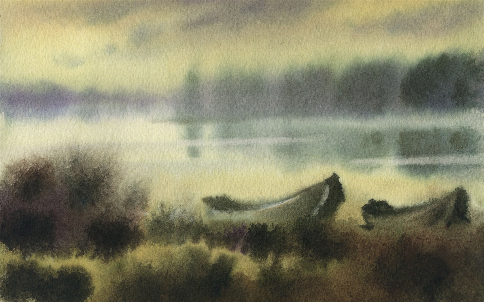 Aquarell-Landschaft handgemalten Tapeten (2) #17 - 1680x1050