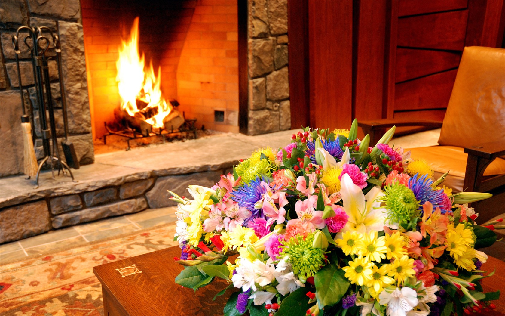 Western-style family fireplace wallpaper (1) #1 - 1680x1050