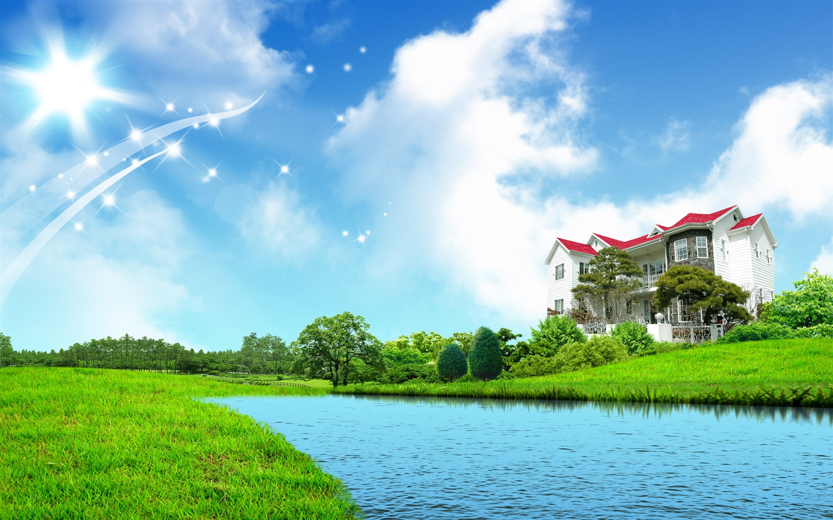 Photoshop sunny summer landscape wallpaper (2) #12 - 1680x1050