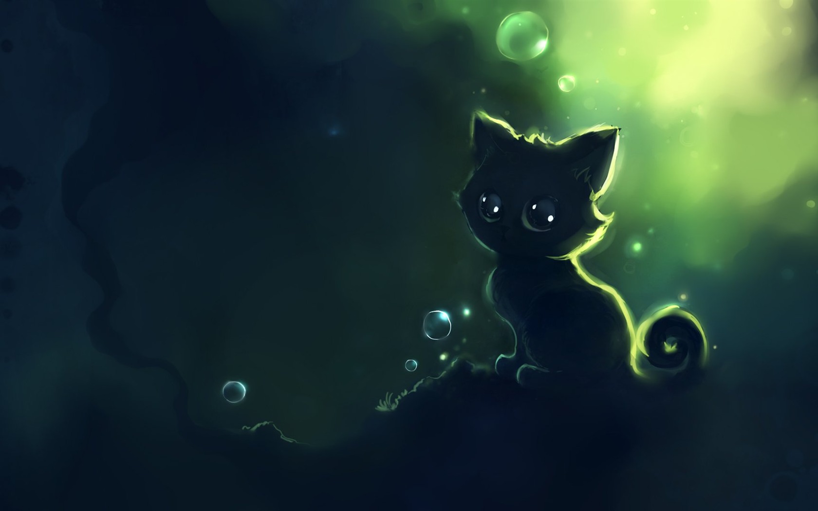 Apofiss kleine schwarze Katze Tapeten Aquarell Abbildungen #7 - 1680x1050