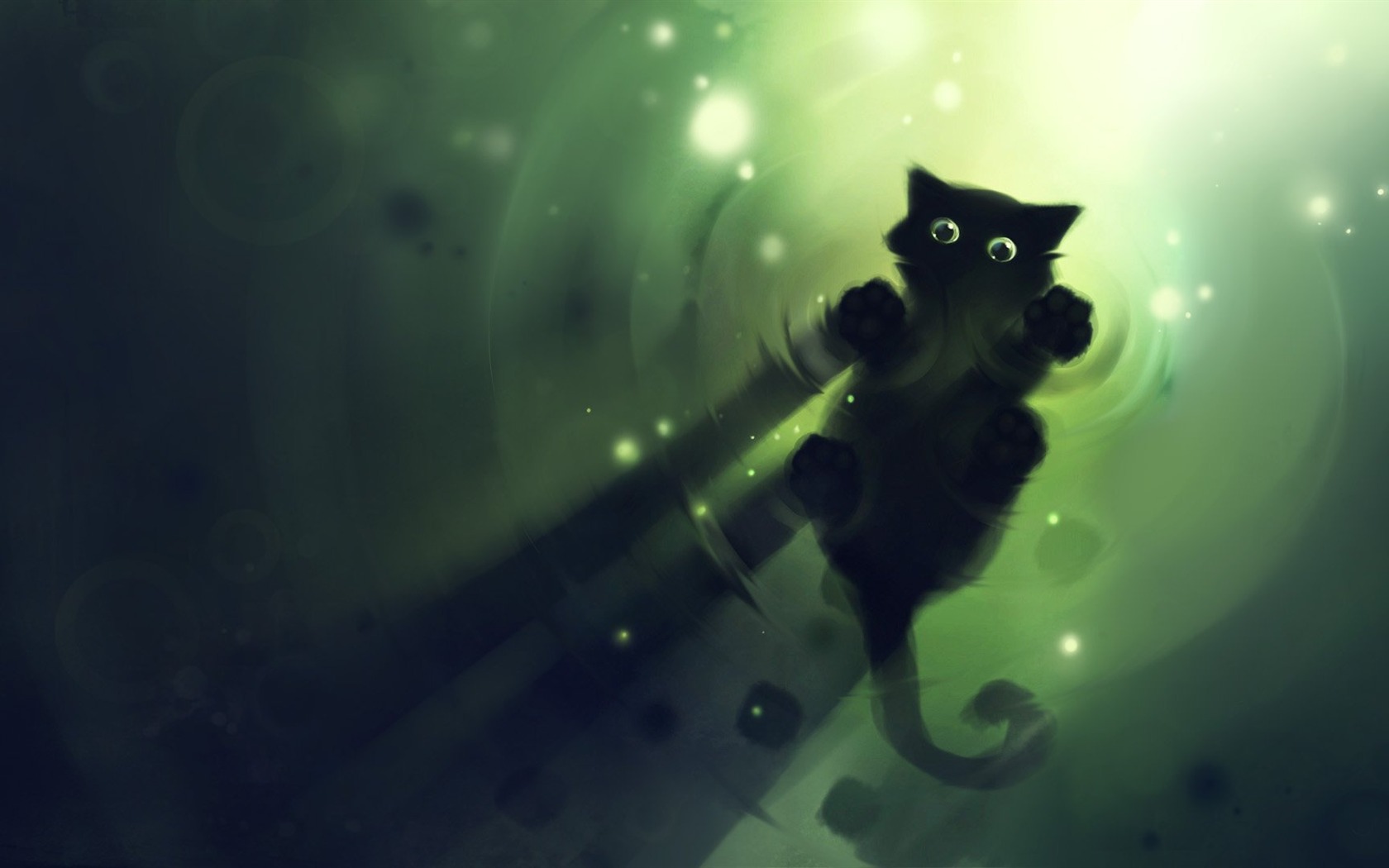 Apofiss 작은 검은 고양이 벽지 수채화 삽화 #9 - 1680x1050