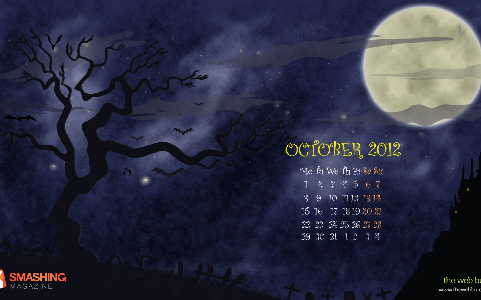 2012年10月カレンダー壁紙（1） #18 - 1680x1050