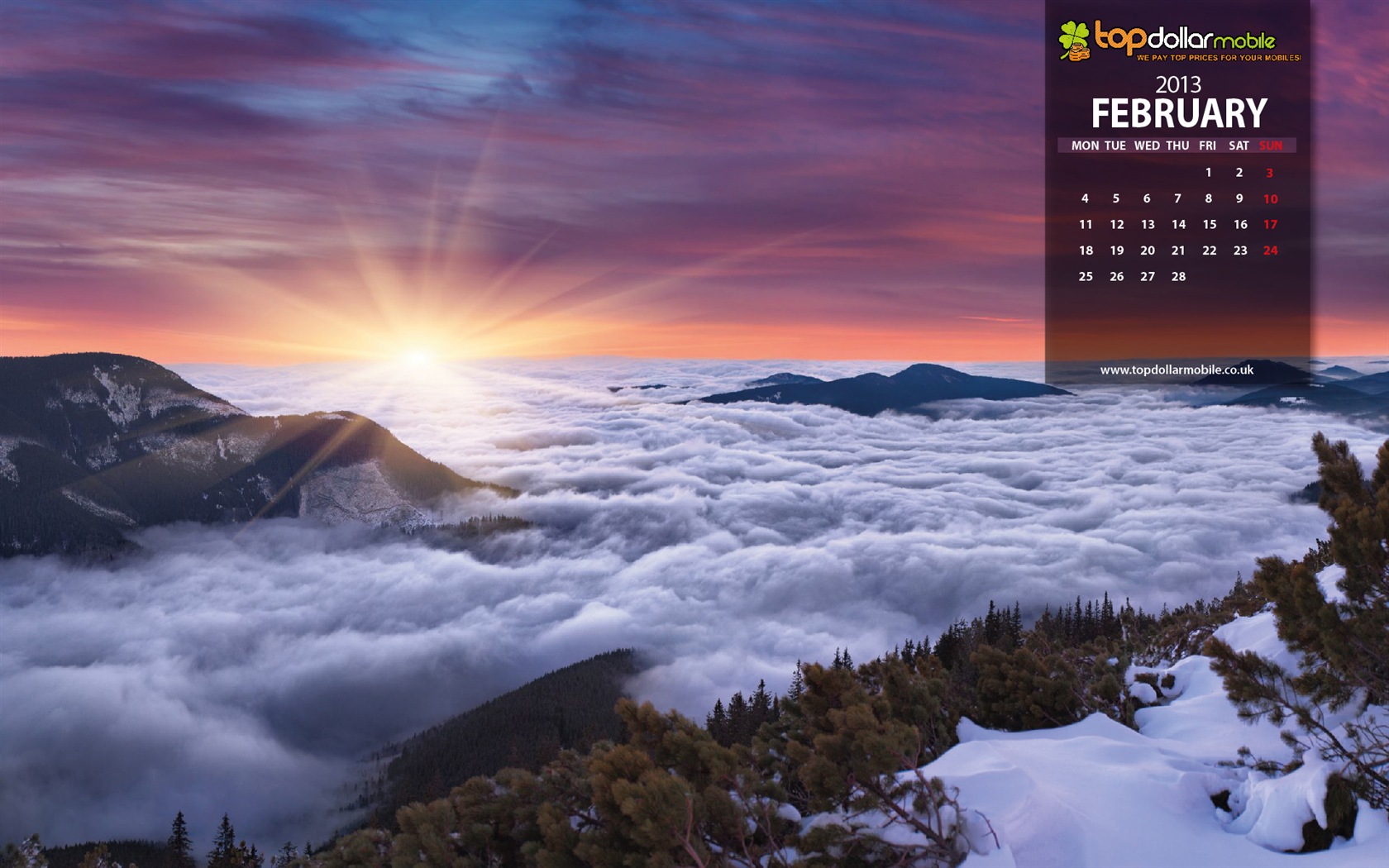 February 2013 Calendar wallpaper (1) #2 - 1680x1050