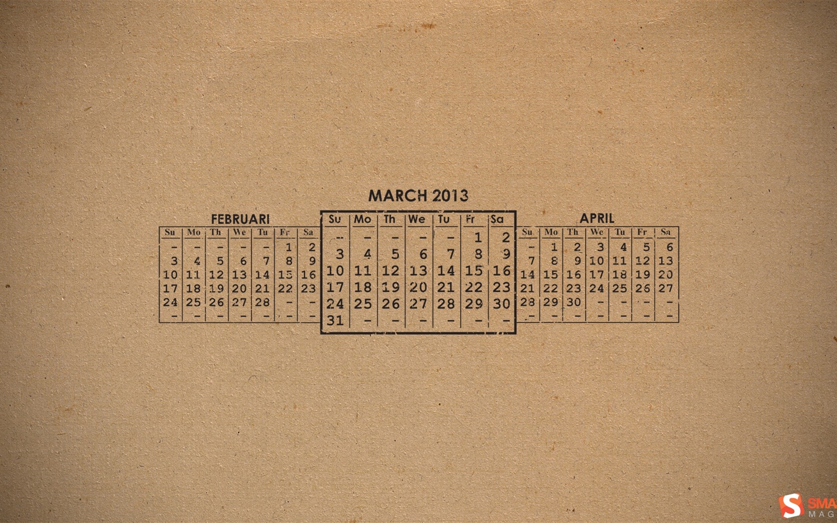 2013년 3월 달력 배경 화면 (2) #6 - 1680x1050
