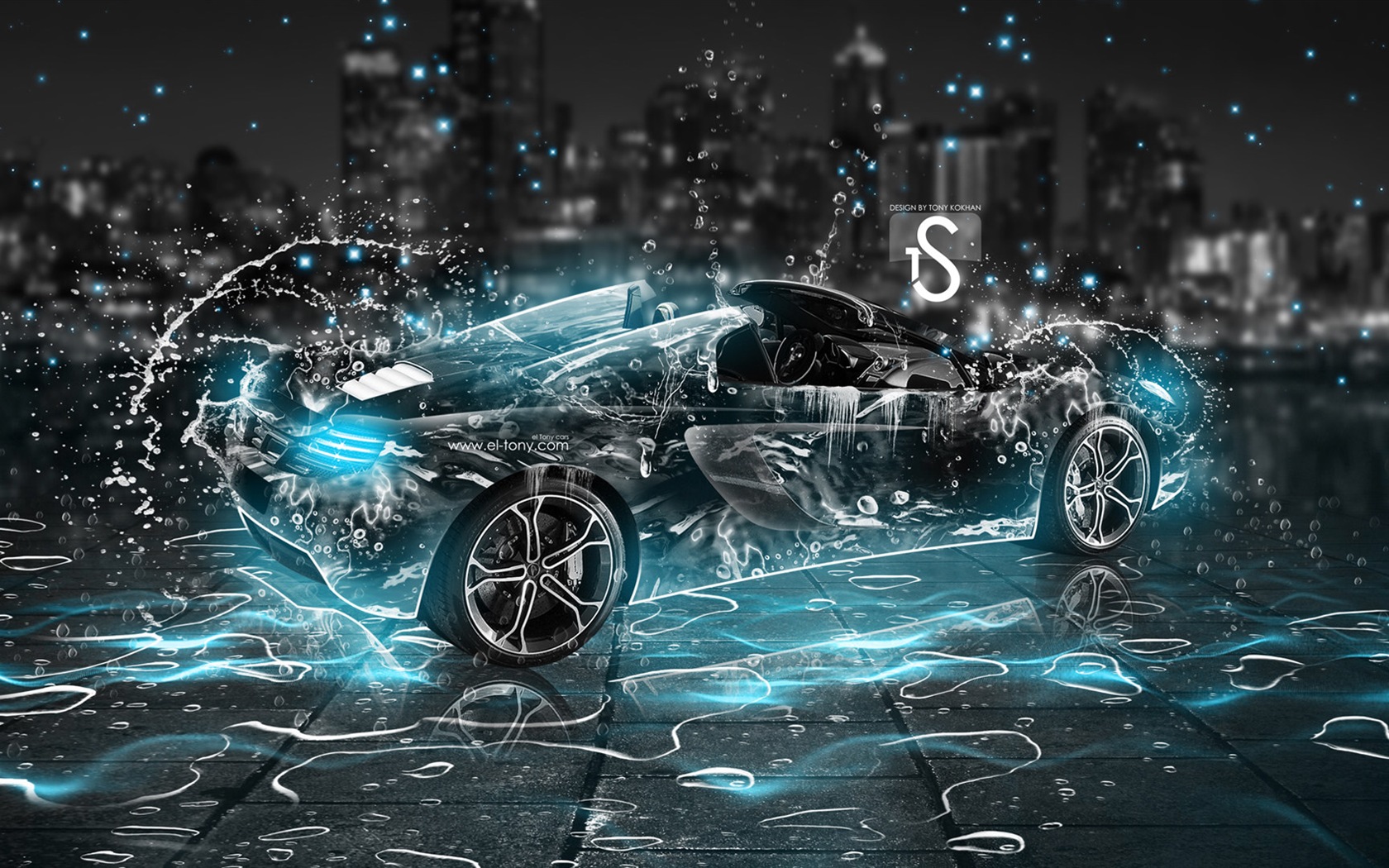 Water drops splash, beautiful car creative design wallpaper #21 - 1680x1050