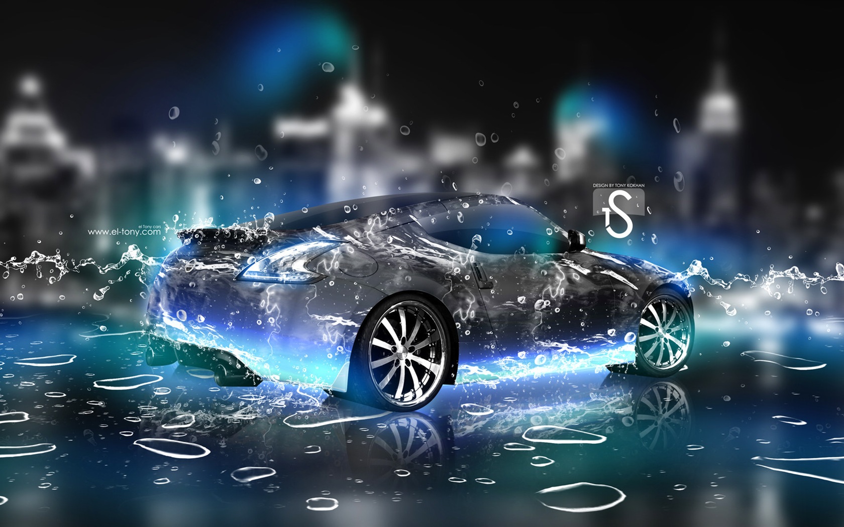 Water drops splash, beautiful car creative design wallpaper #23 - 1680x1050