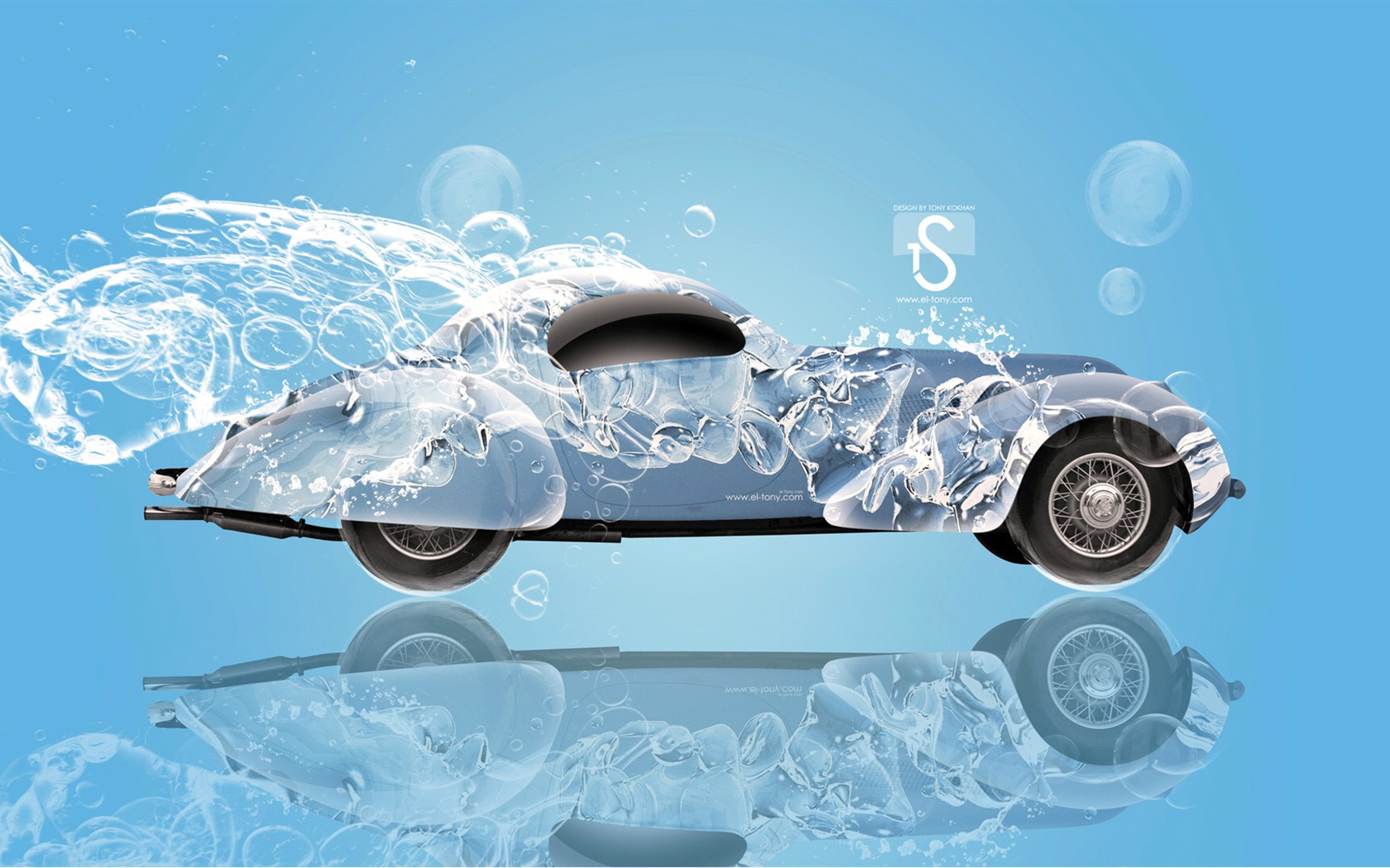 Water drops splash, beautiful car creative design wallpaper #24 - 1680x1050