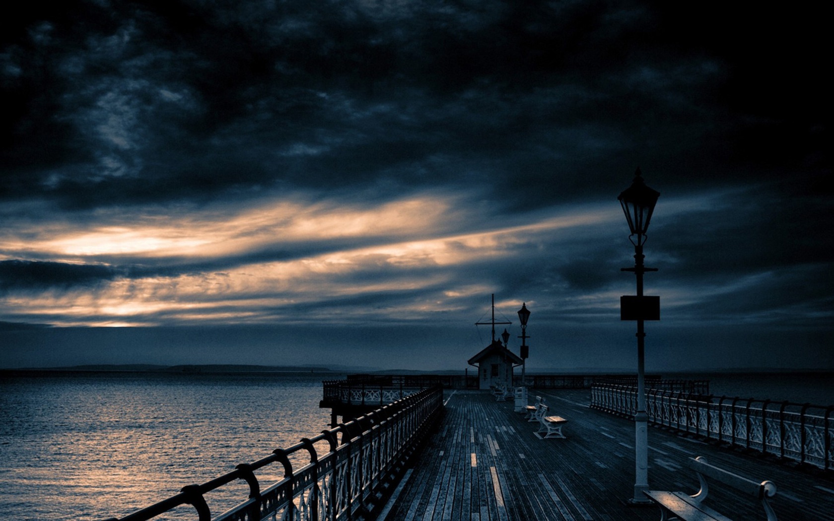 Coast pier at dusk scenery HD wallpaper #6 - 1680x1050