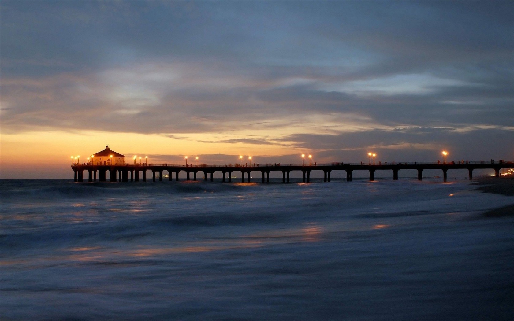 Costa del muelle al atardecer paisaje HD wallpaper #12 - 1680x1050