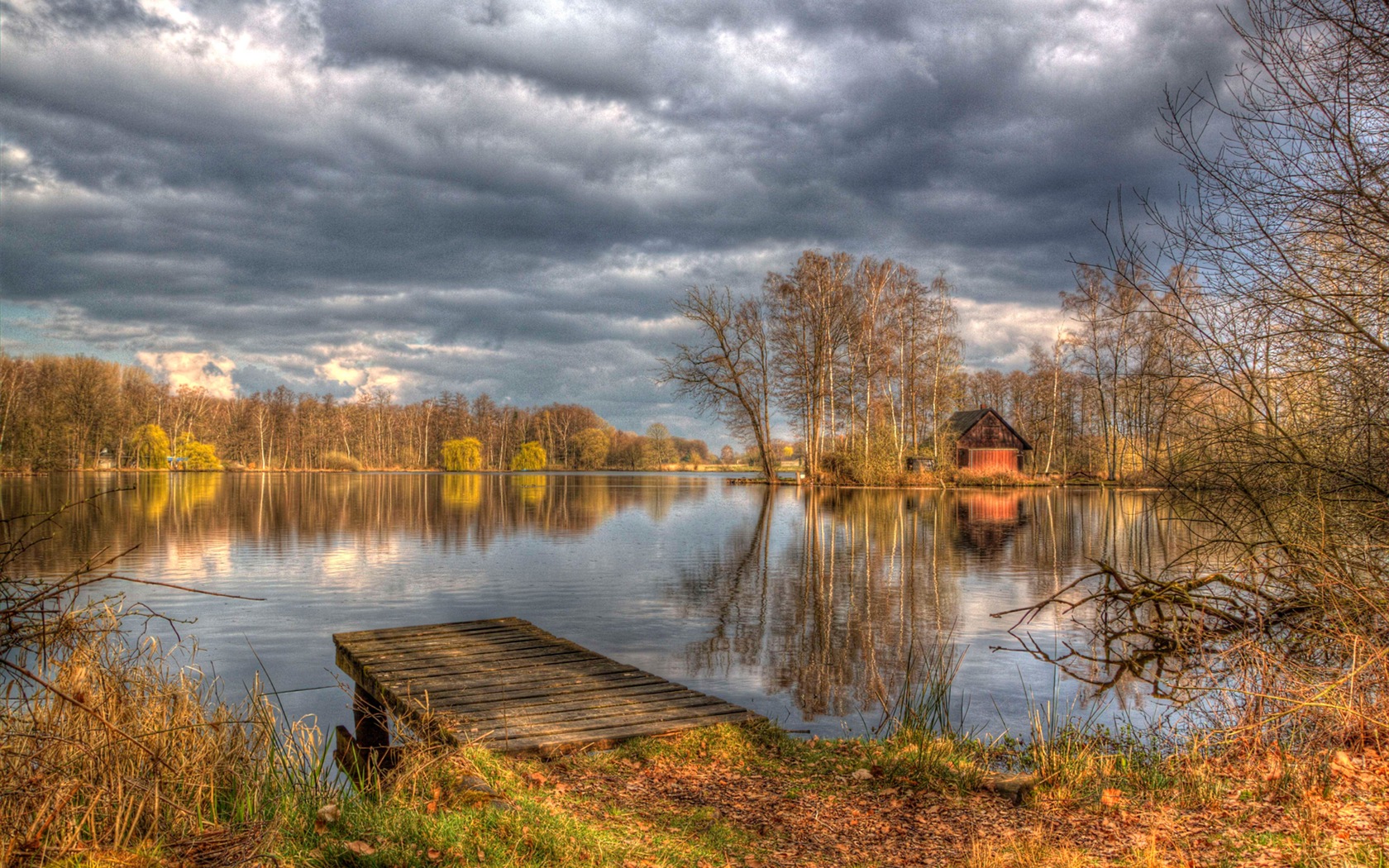 Lake and boardwalk dusk views HD wallpapers #7 - 1680x1050