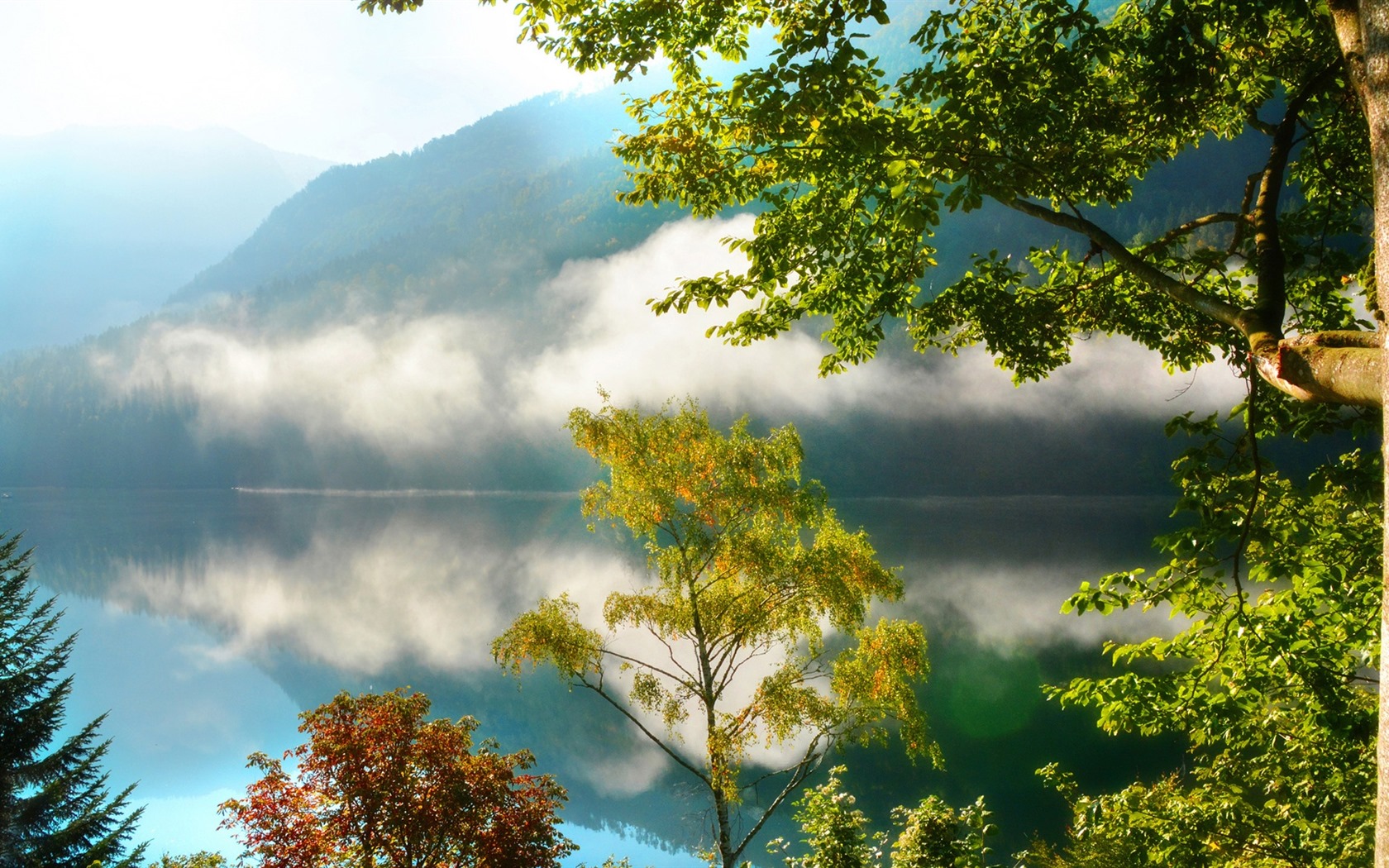 Les arbres, les montagnes, l'eau, lever et coucher du paysage de nature, fonds d'écran HD #40 - 1680x1050