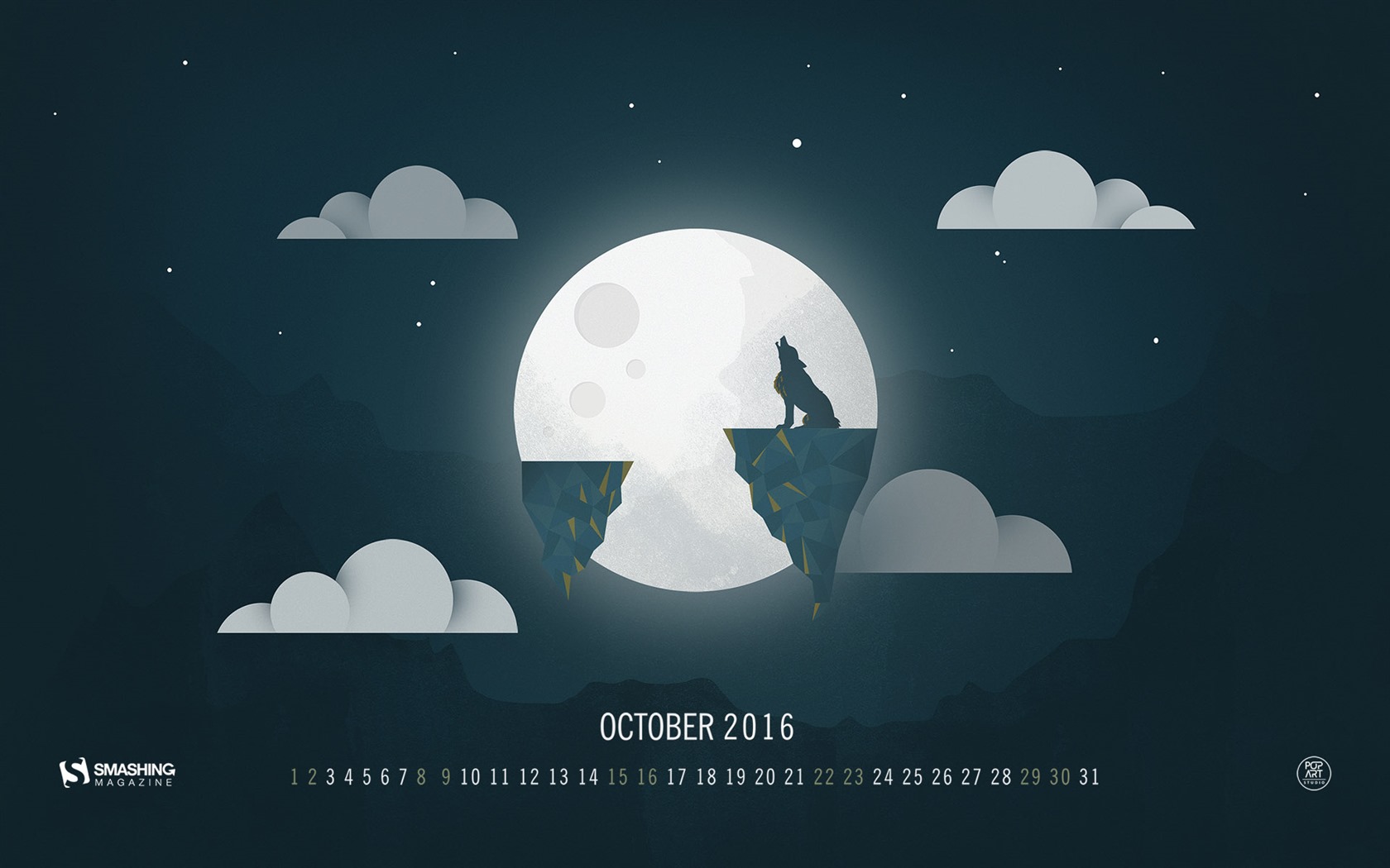 De octubre de el año 2016 fondo de pantalla de calendario (2) #9 - 1680x1050