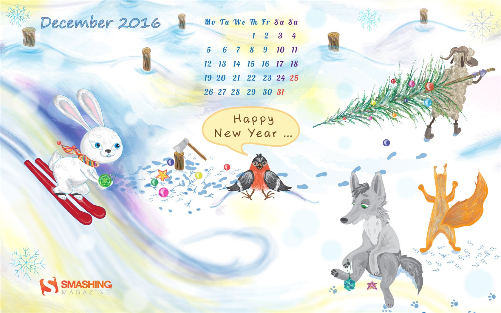 2016年12月 聖誕主題月曆壁紙(一) #27 - 1680x1050