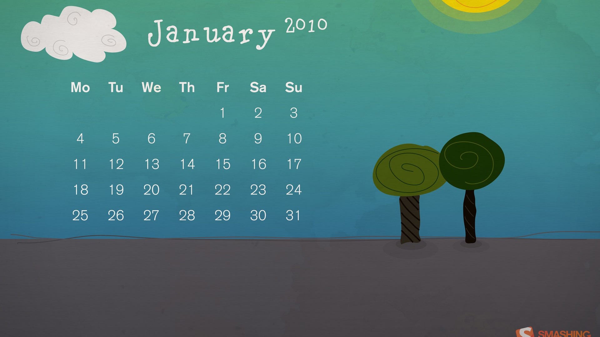 Januar 2010 Kalender Wallpaper #11 - 1920x1080