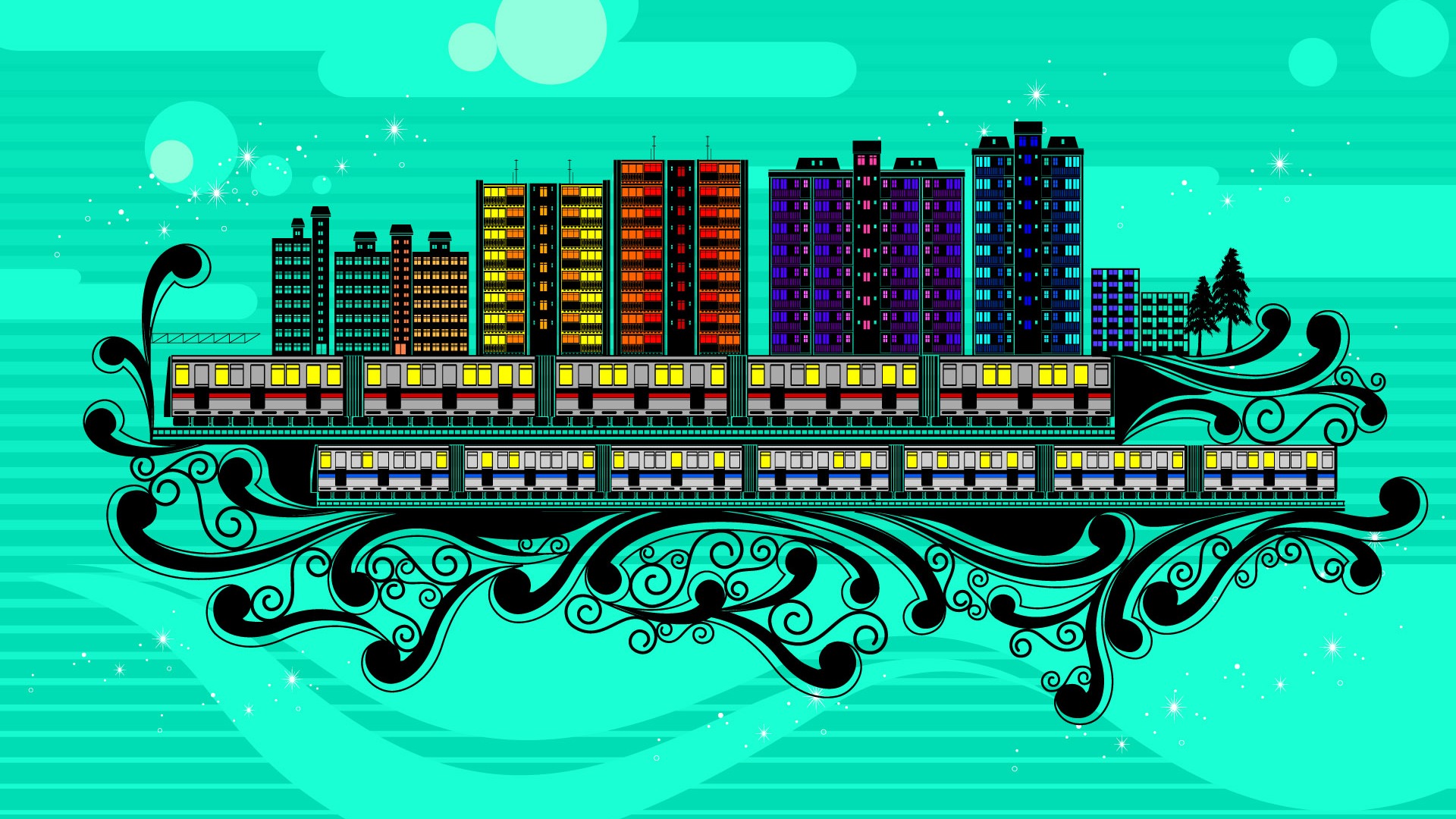 矢量花紋城市 壁紙(一) #14 - 1920x1080