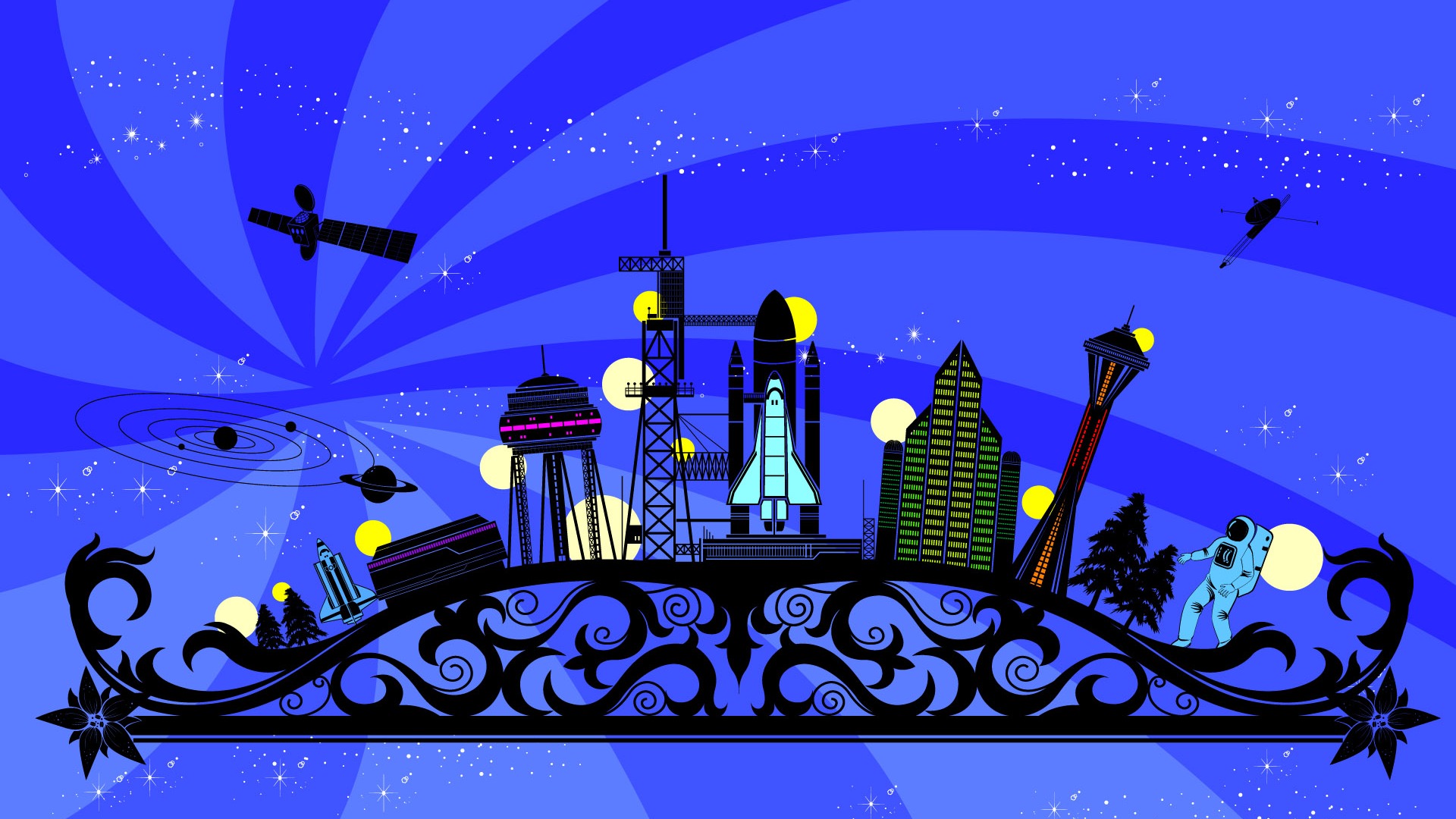矢量花紋城市 壁紙(一) #23 - 1920x1080