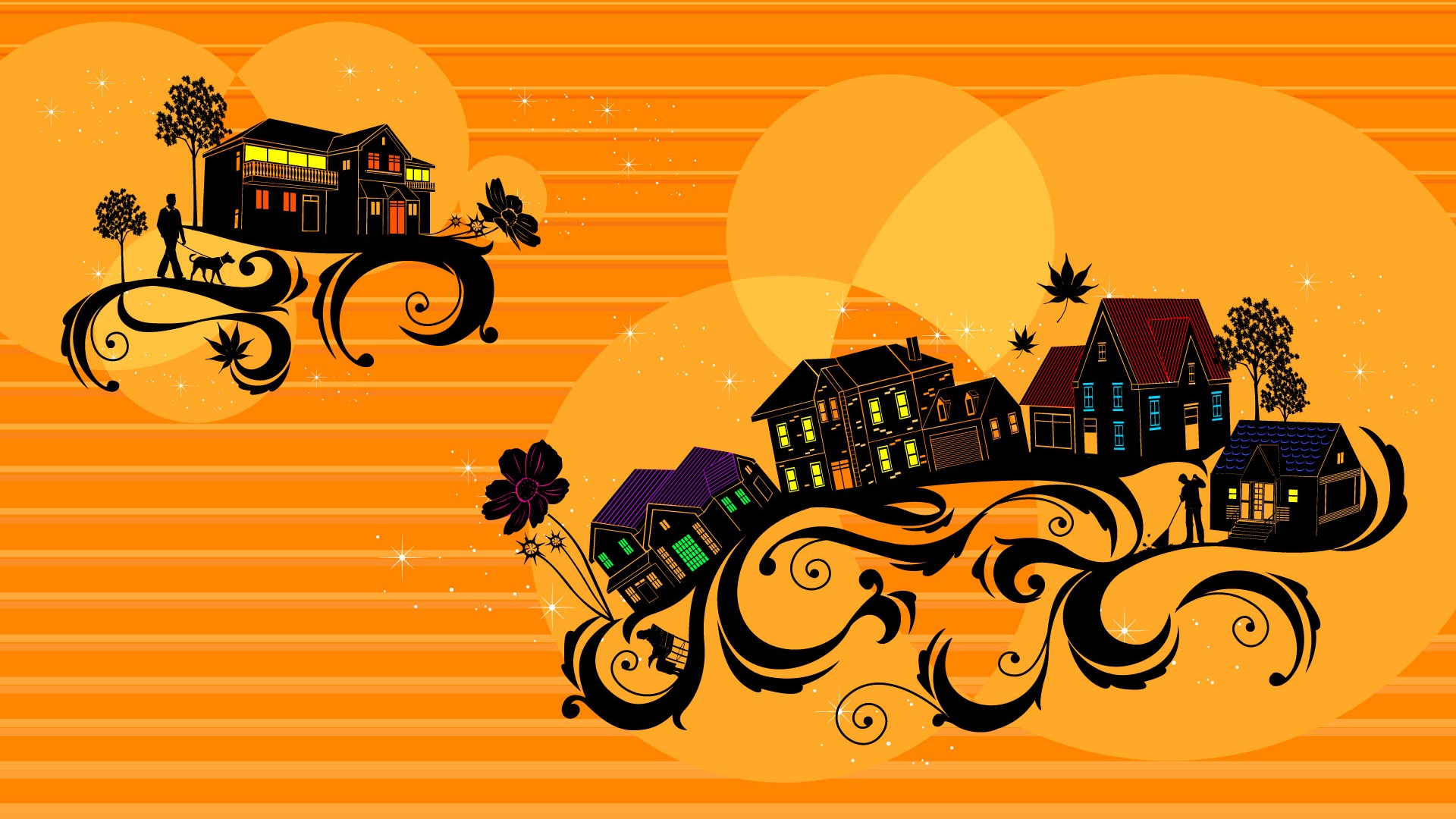 矢量花紋城市 壁紙(一) #25 - 1920x1080