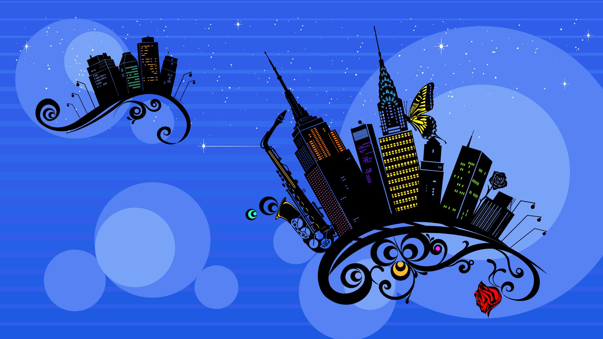 矢量花紋城市 壁紙(二) #5 - 1920x1080