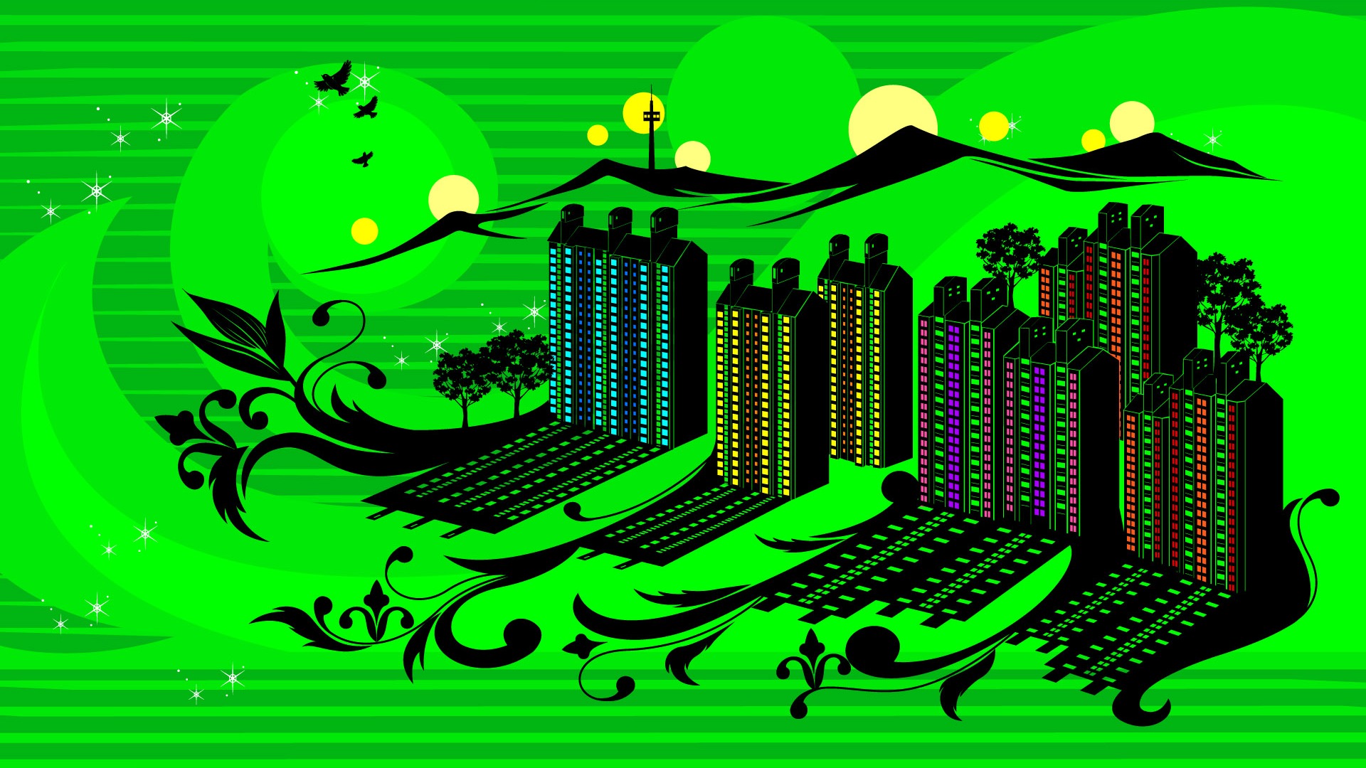 矢量花紋城市 壁紙(二) #12 - 1920x1080