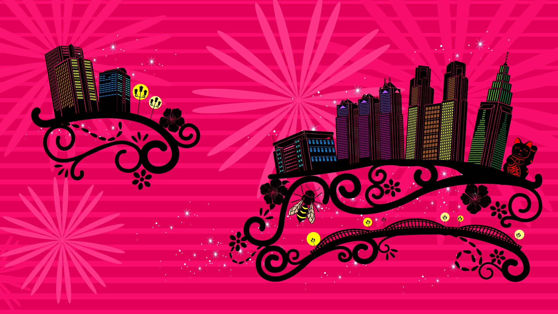 矢量花紋城市 壁紙(二) #20 - 1920x1080