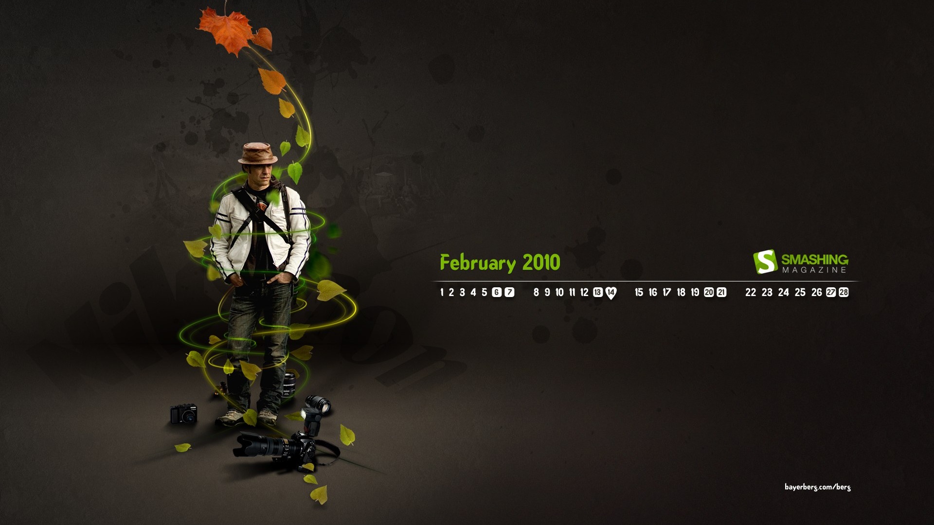 2010年2月月曆 創意壁紙 #5 - 1920x1080