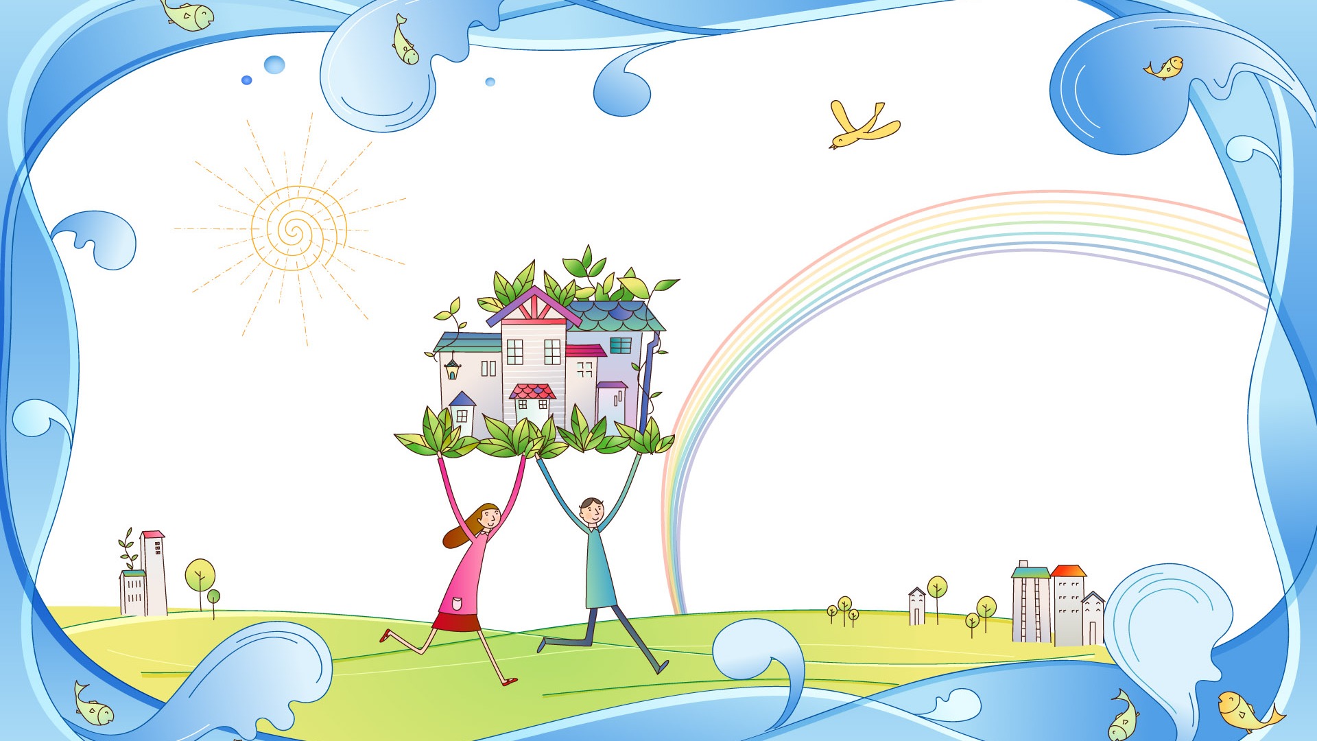 Vector cartoon lovers wallpaper (2) #3 - 1920x1080