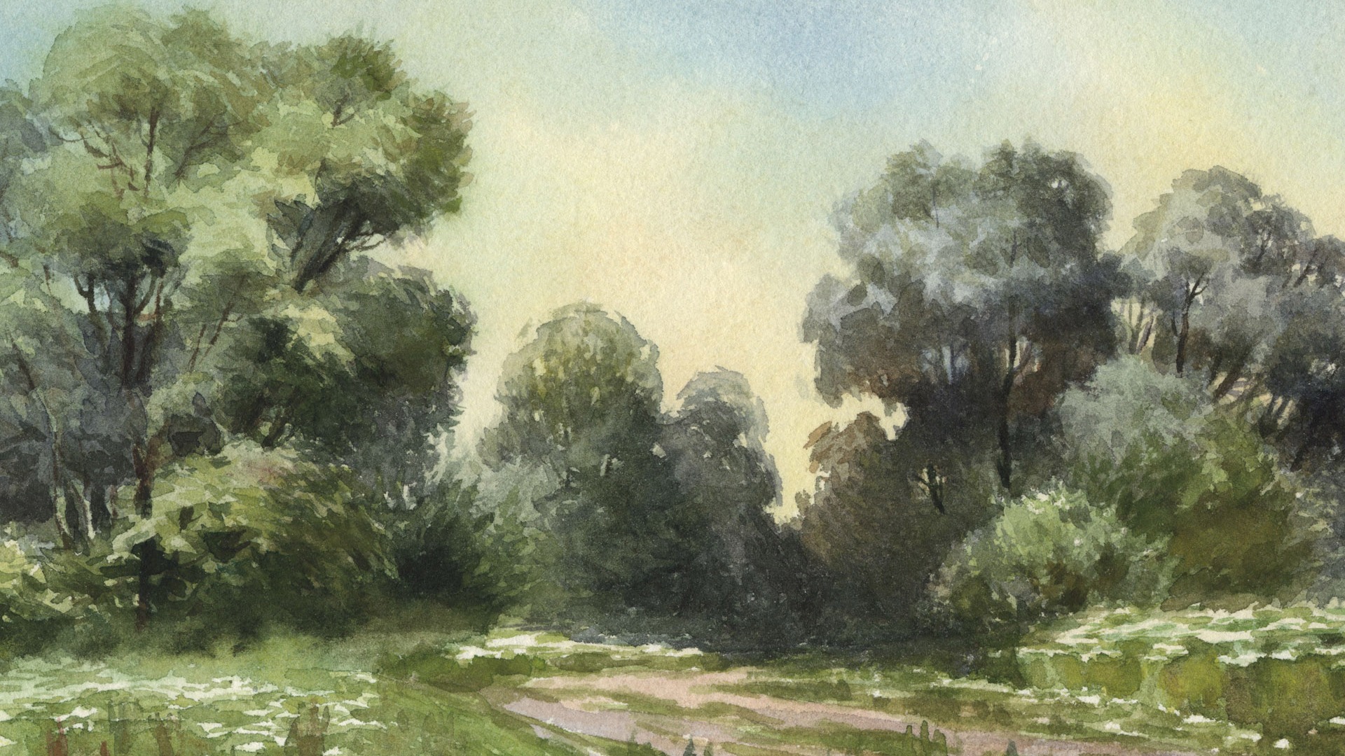 Watercolor landscape hand-painted wallpaper (1) #11 - 1920x1080