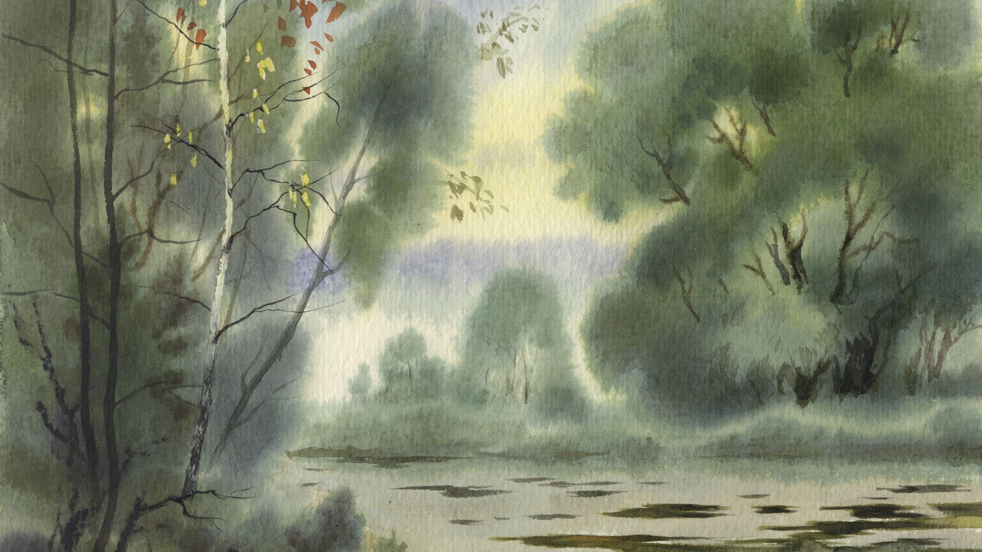 Fond d'écran paysage aquarelle peinte à la main (1) #14 - 1920x1080