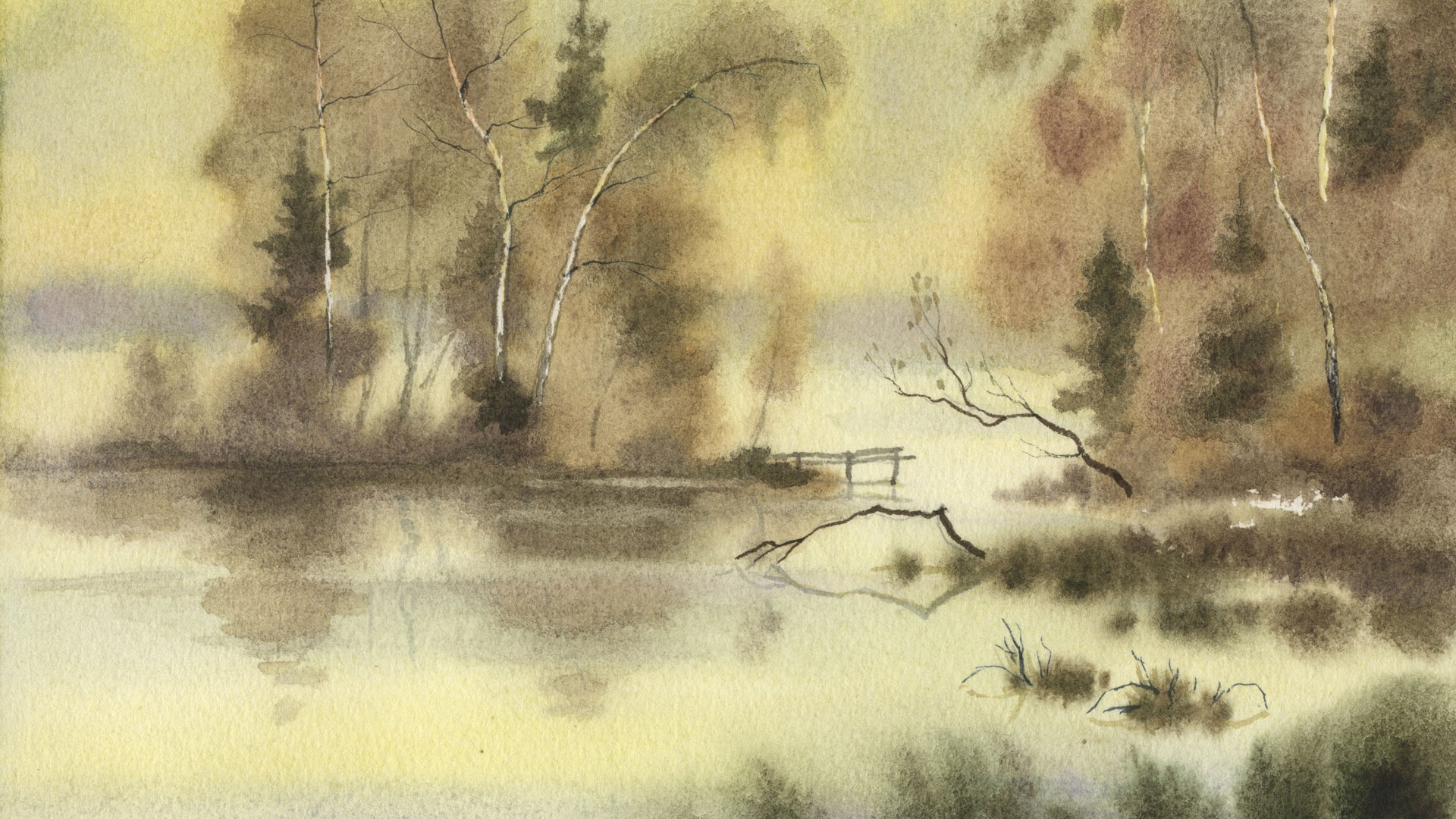 Fond d'écran paysage aquarelle peinte à la main (1) #18 - 1920x1080