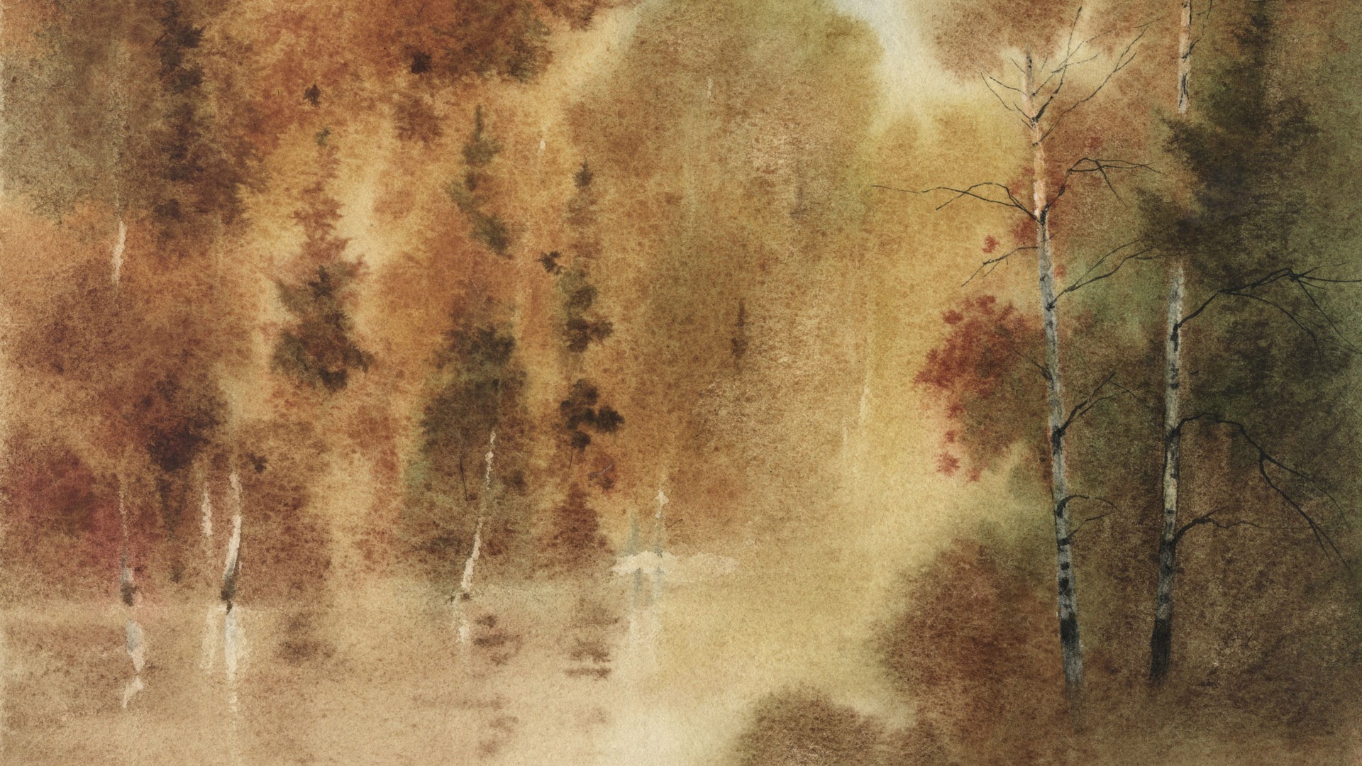 Watercolor landscape hand-painted wallpaper (2) #2 - 1920x1080