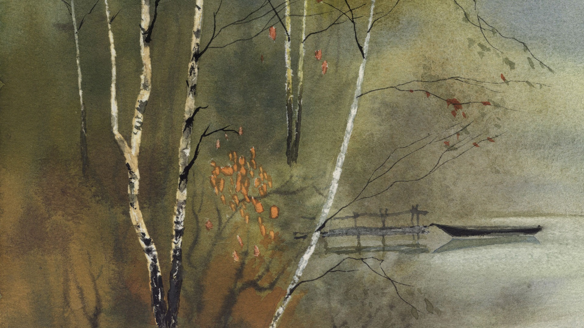 Watercolor landscape hand-painted wallpaper (2) #5 - 1920x1080