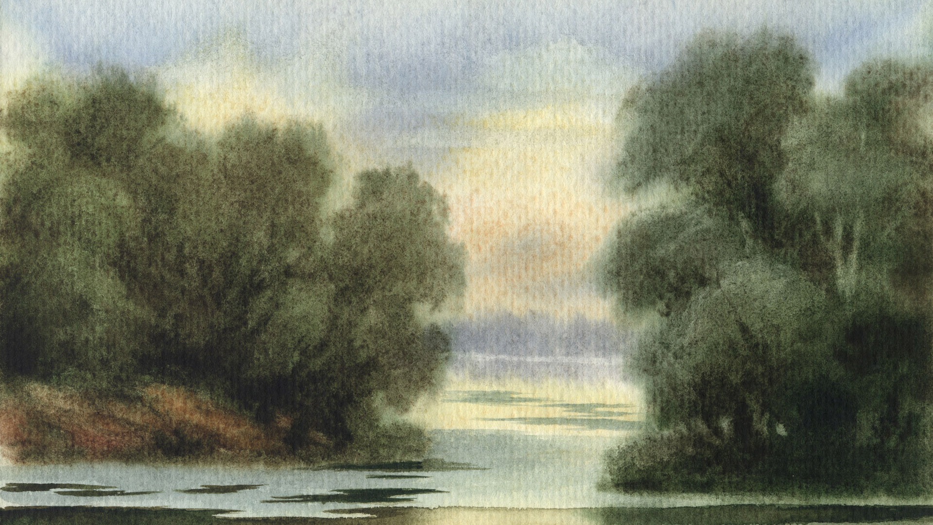 Fond d'écran paysage aquarelle peinte à la main (2) #13 - 1920x1080