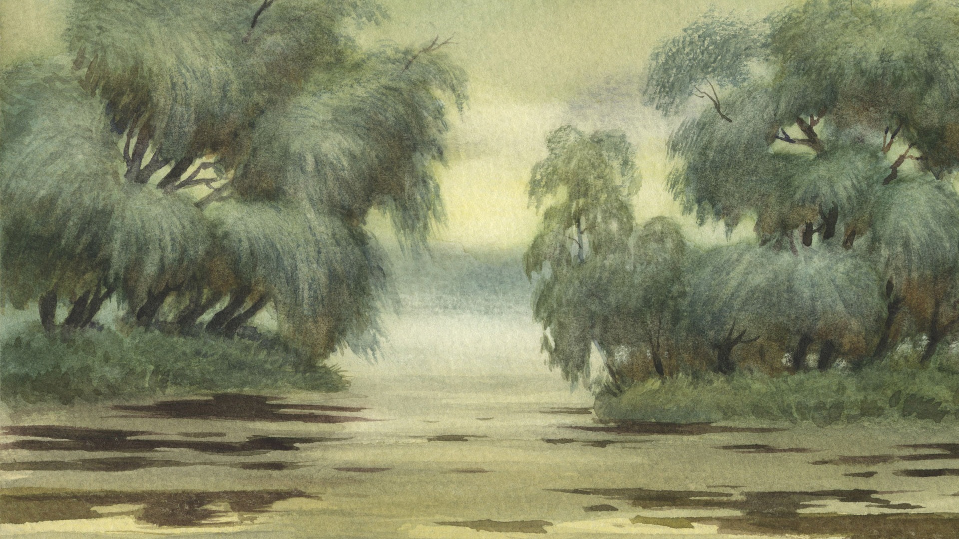 Watercolor landscape hand-painted wallpaper (2) #14 - 1920x1080