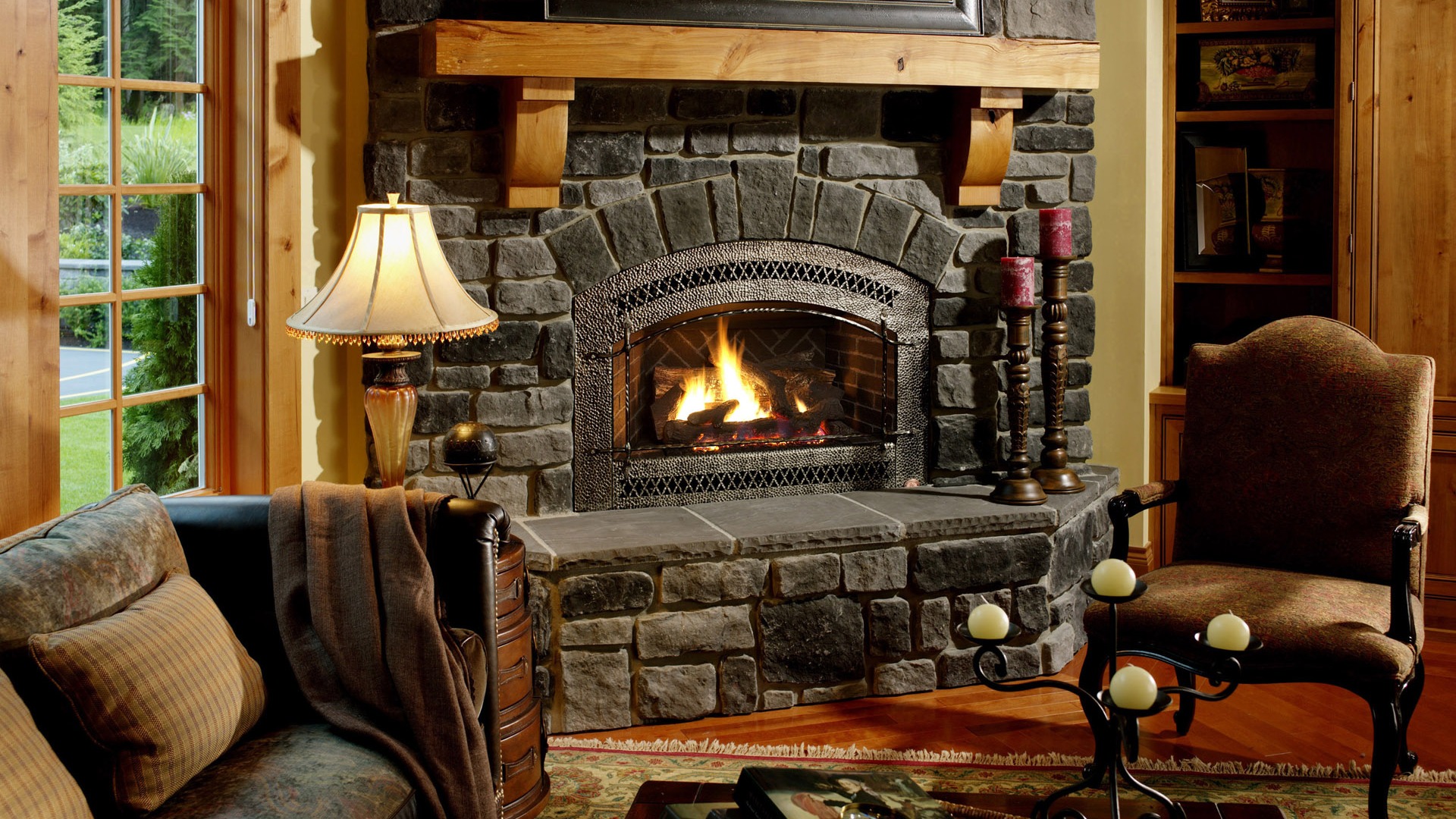 Western-style family fireplace wallpaper (1) #19 - 1920x1080