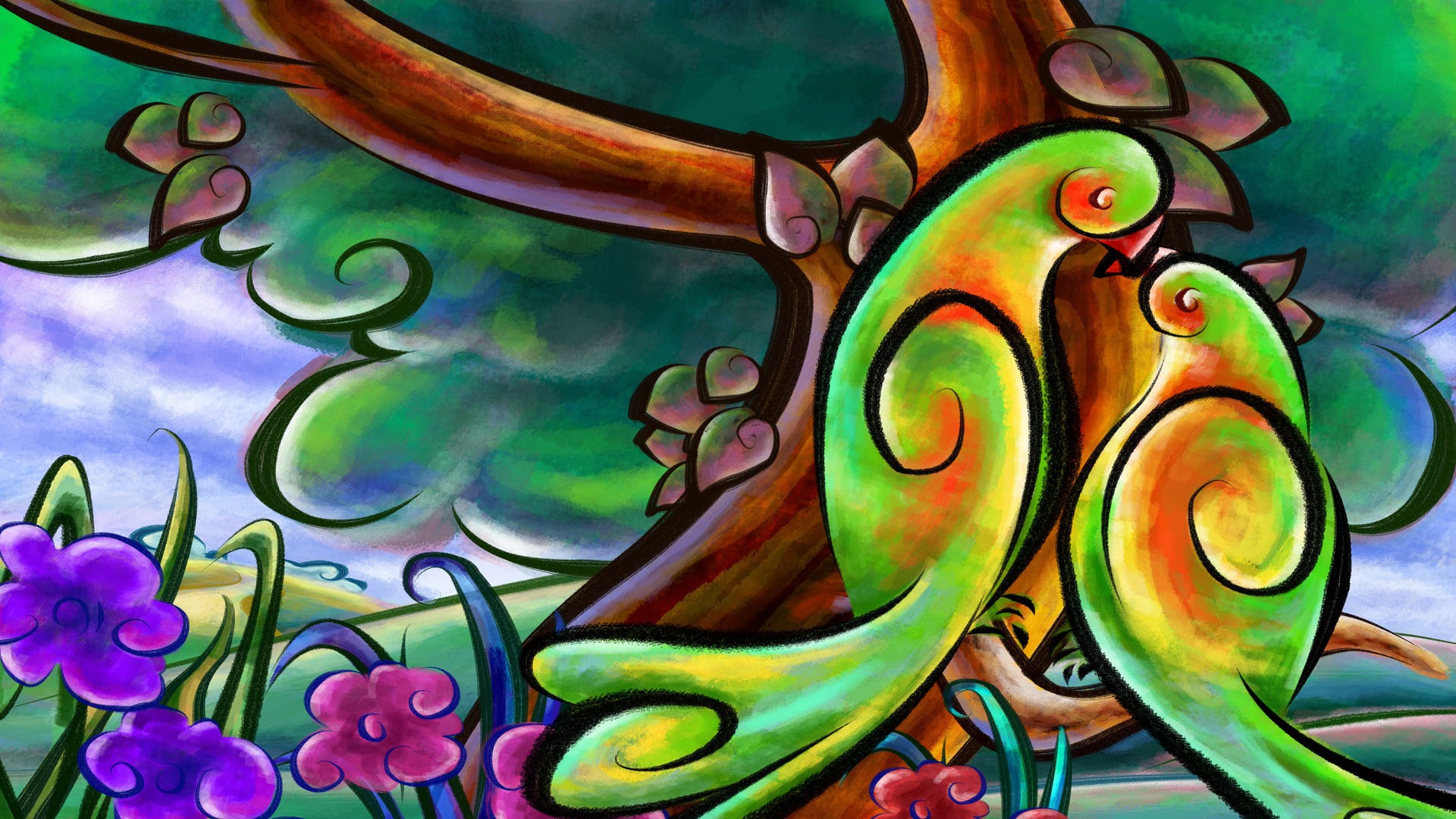 Living hand-painted wallpaper widescreen (10) #15 - 1920x1080