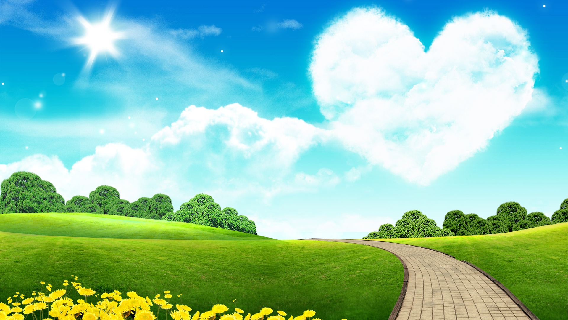 Photoshop sonnigen Sommertag Landschaft Wallpaper (2) #1 - 1920x1080