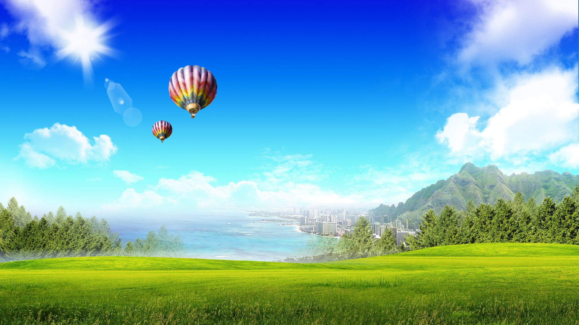 Photoshop sonnigen Sommertag Landschaft Wallpaper (2) #7 - 1920x1080