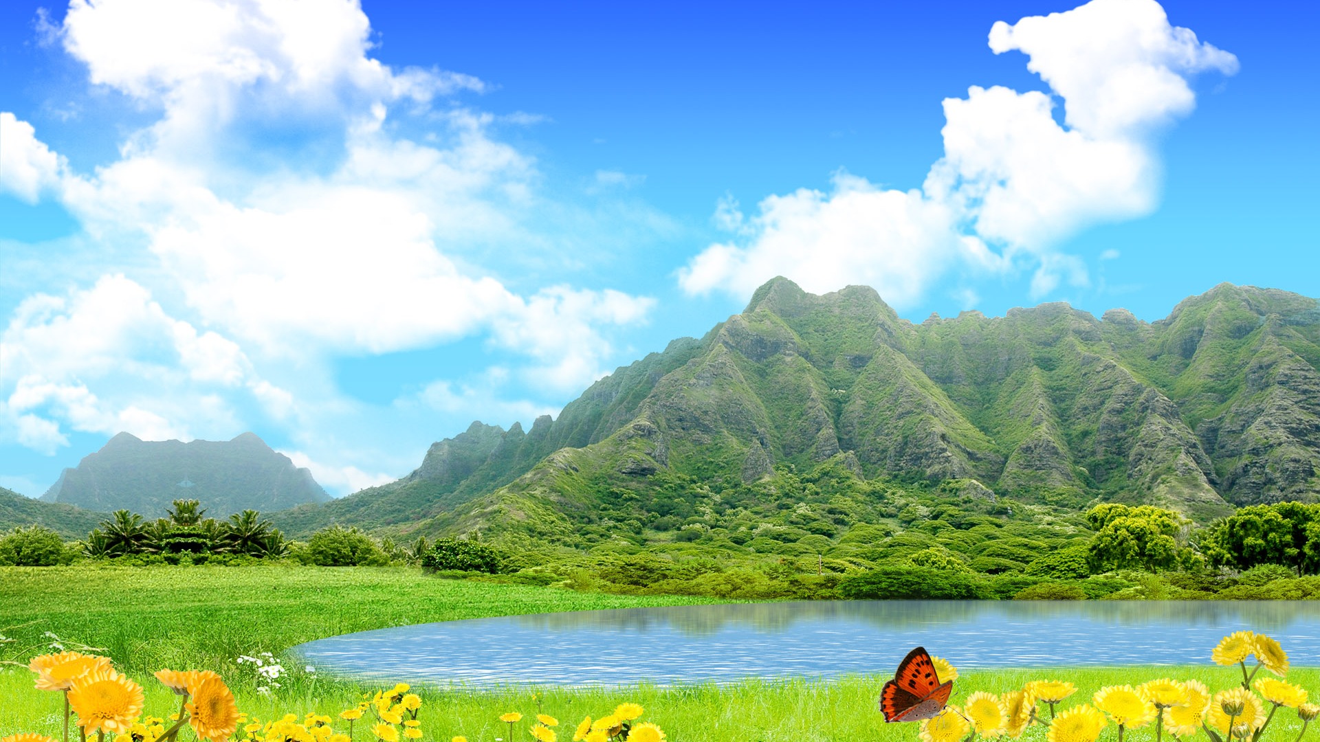 Photoshop sonnigen Sommertag Landschaft Wallpaper (2) #14 - 1920x1080