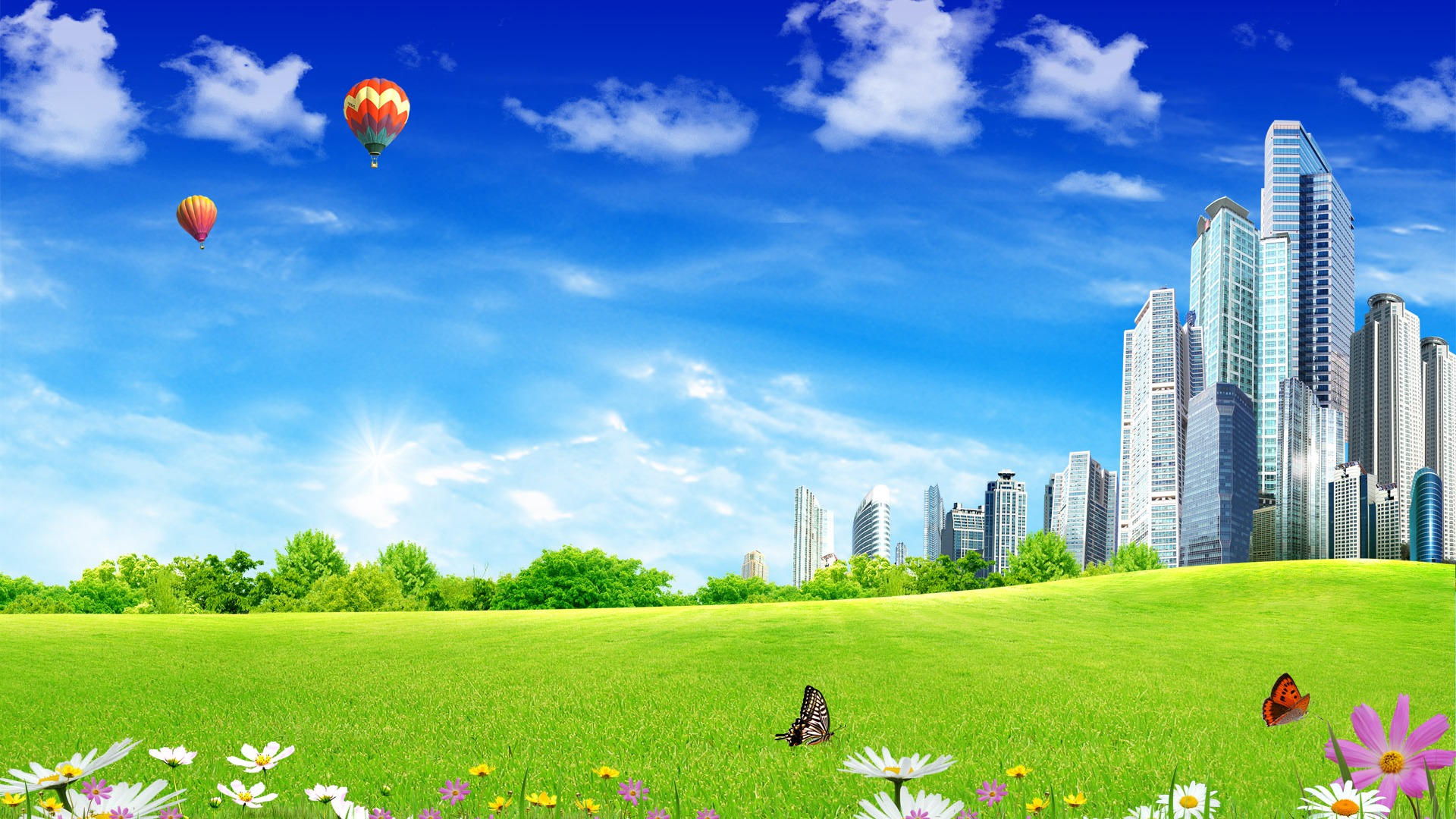 Photoshop sonnigen Sommertag Landschaft Wallpaper (2) #15 - 1920x1080