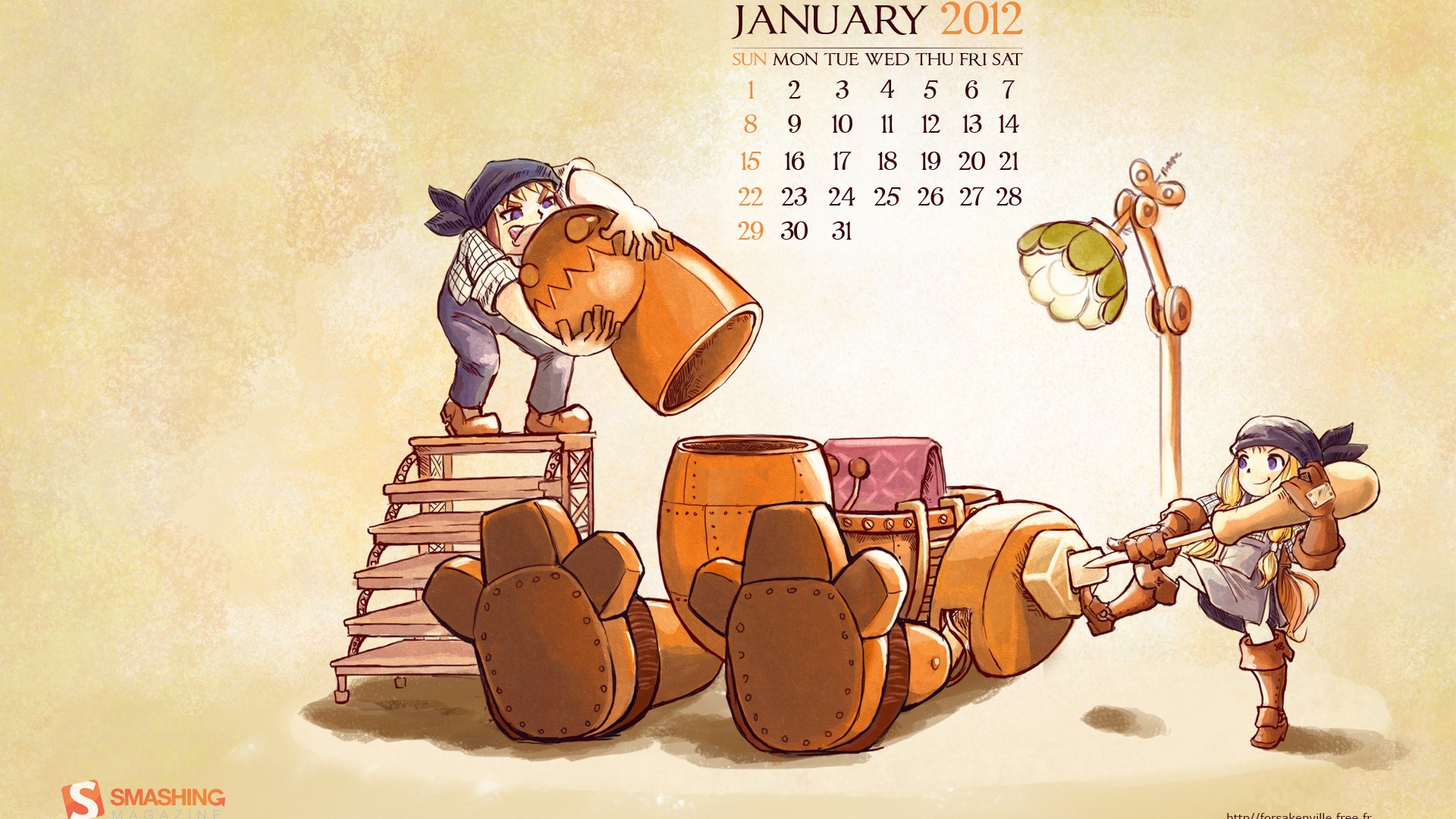 2012年1月 月曆壁紙 #3 - 1920x1080